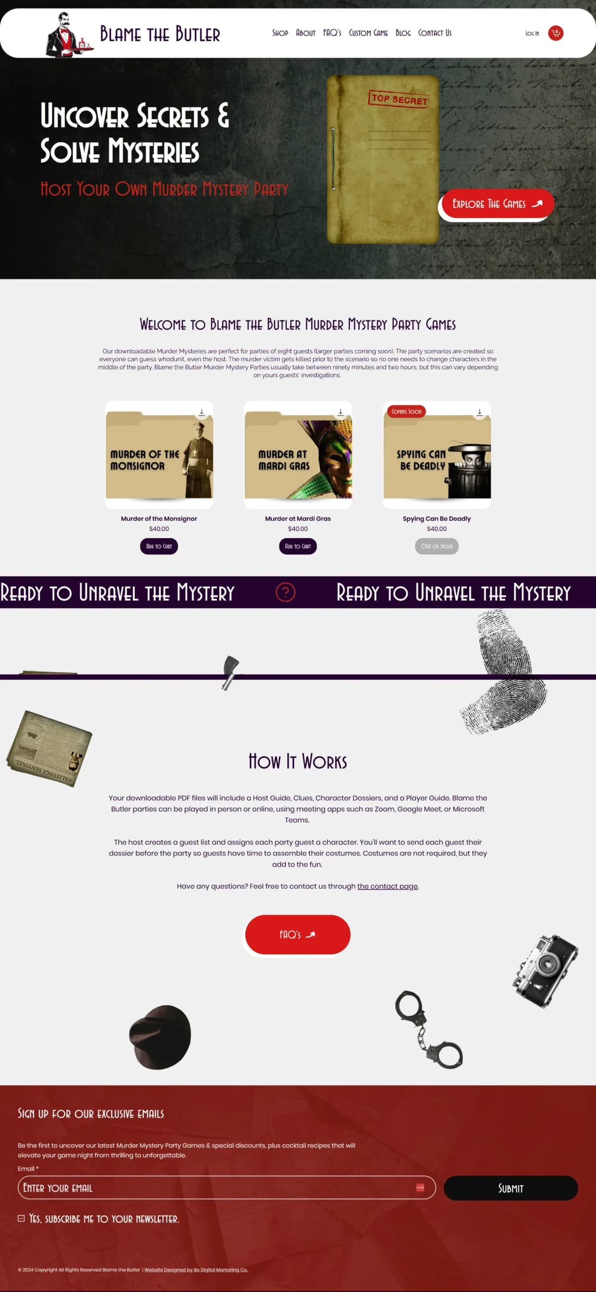 Blame The Butler Murder Mystery website design