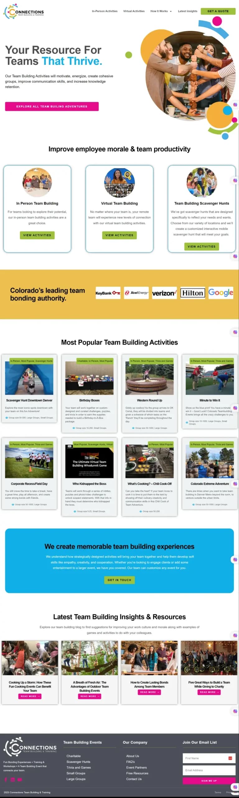 Connections Team Building & Training website design