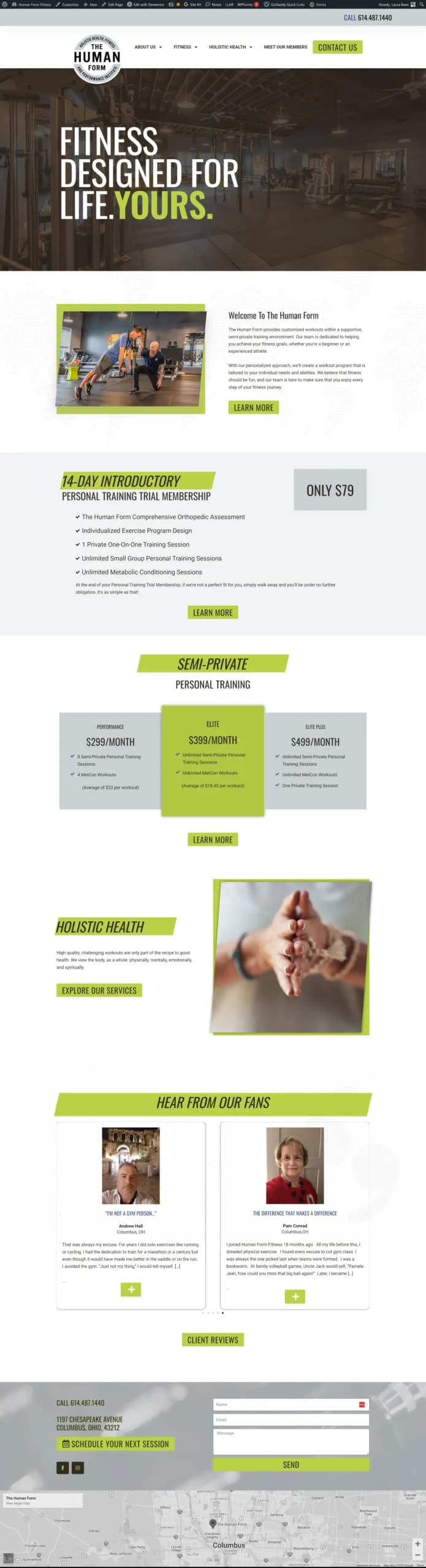 The Human Form Fitness website design