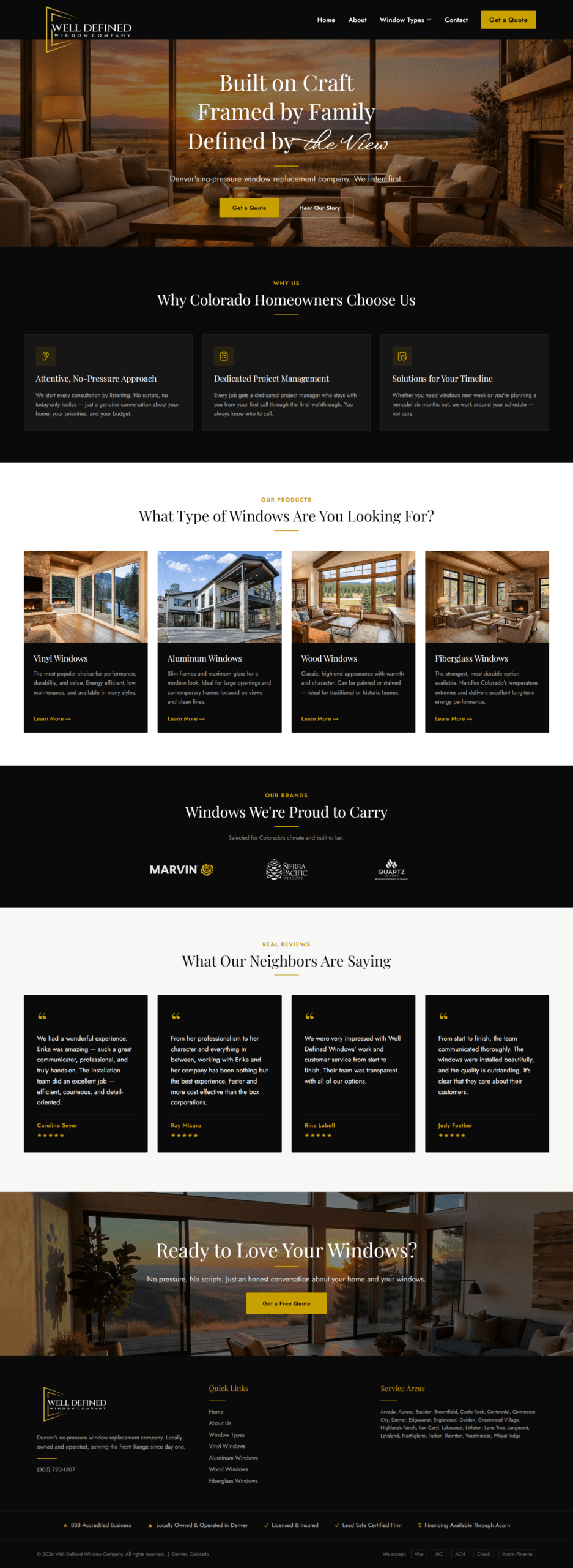 Well Defined Window Company website design