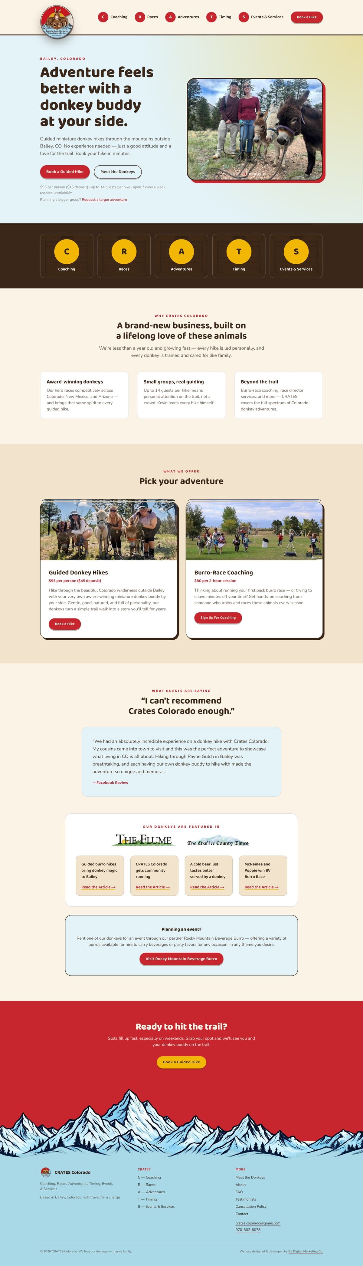 CRATES Colorado — Guided Donkey Hikes in Bailey, Colorado website design